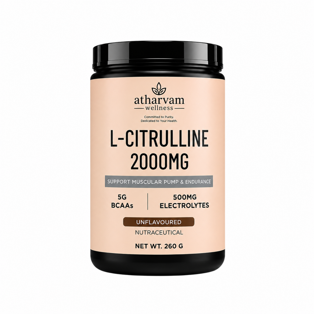 L-Citrulline 2000mg Pre Workout Powder with BCAA 2:1:1, Electrolytes & Taurine – Unflavoured, 260g | Atharvam Wellness