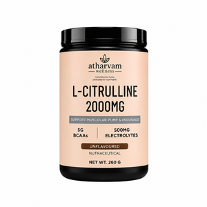 L-Citrulline 2000mg Pre Workout Powder with BCAA 2:1:1, Electrolytes & Taurine – Unflavoured, 260g | Atharvam Wellness