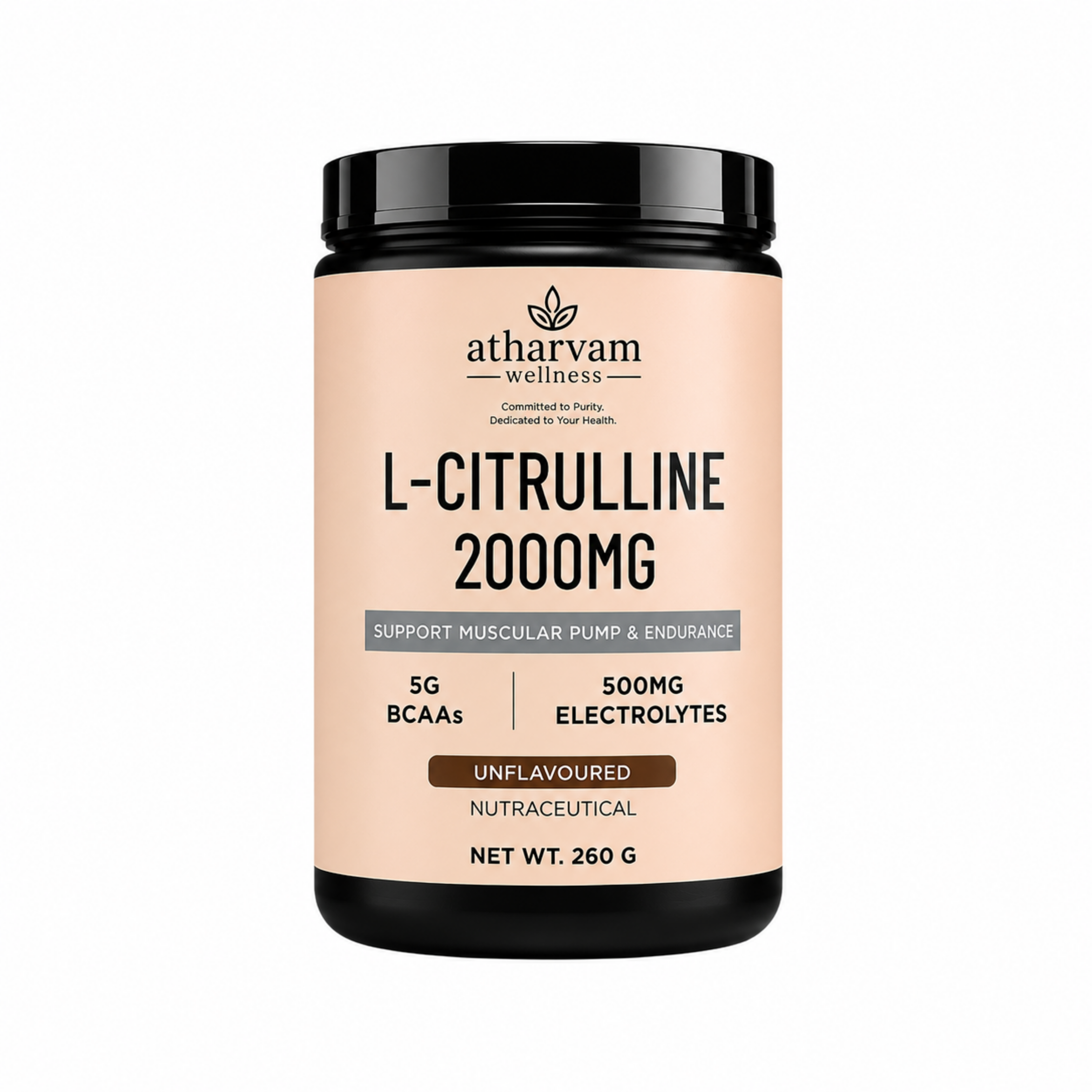 L-Citrulline 2000mg Pre Workout Powder with BCAA 2:1:1, Electrolytes & Taurine – Unflavoured, 260g | Atharvam Wellness