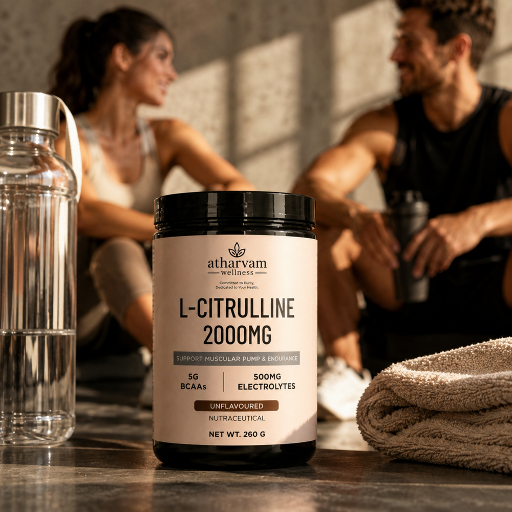 L-Citrulline 2000mg Pre Workout Powder with BCAA 2:1:1, Electrolytes & Taurine – Unflavoured, 260g | Atharvam Wellness