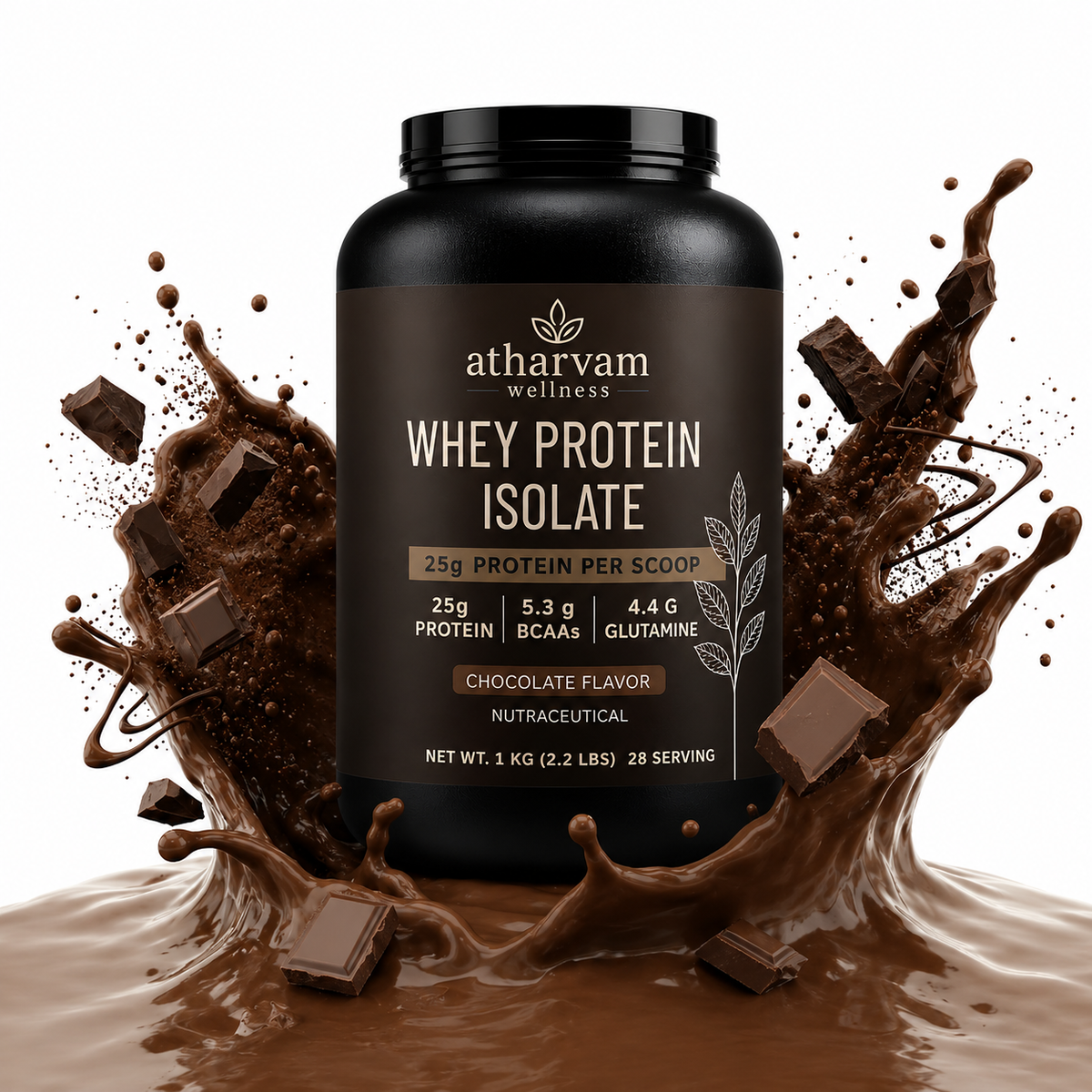 Whey Protein Isolate – Chocolate Flavor | 25g Protein, 5.3g BCAAs, 1kg (28 Servings)