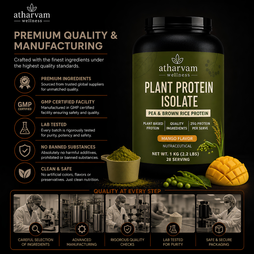 Plant Protein Isolate – Pea & Brown Rice Protein, Mango Flavor | 25g Protein, 1kg (28 Servings)