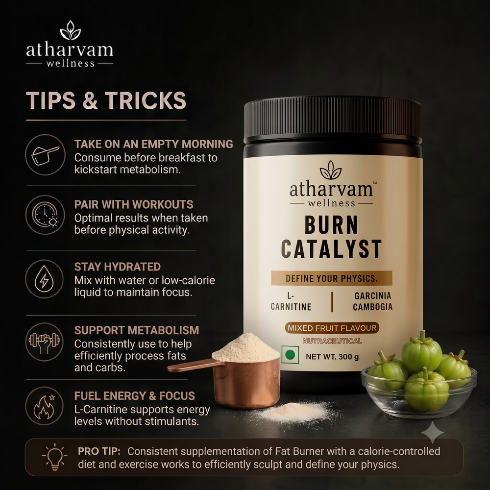 Burn Catalyst Fat burner Powder with L-Carnitine & Garcinia Cambogia – Unflavoured Weight Management Supplement, 300g | Atharvam Wellness