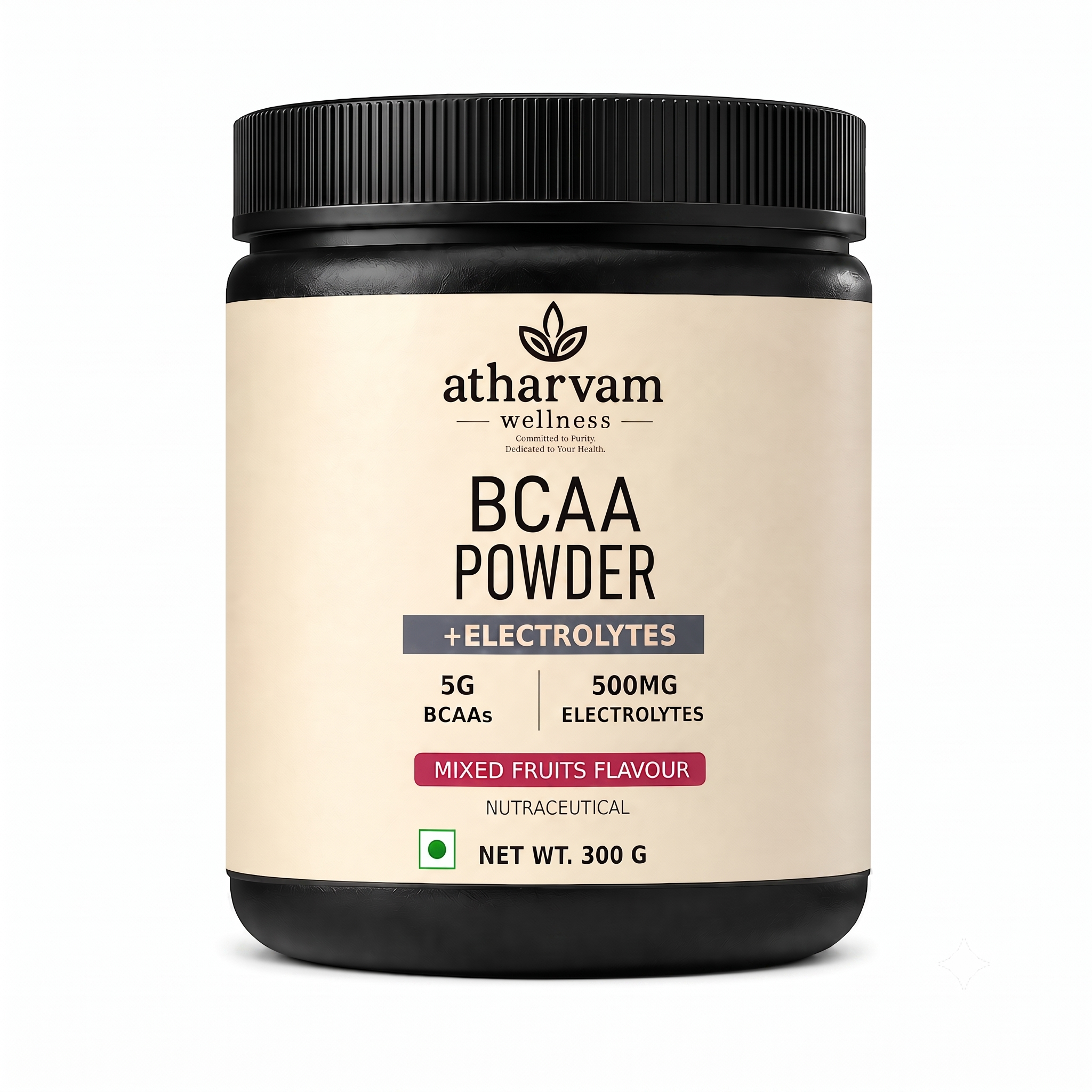 BCAA Powder 2:1:1 with Electrolytes – Mixed Fruits Flavour Intra Workout Drink for Muscle Recovery, 300g | Atharvam Wellness