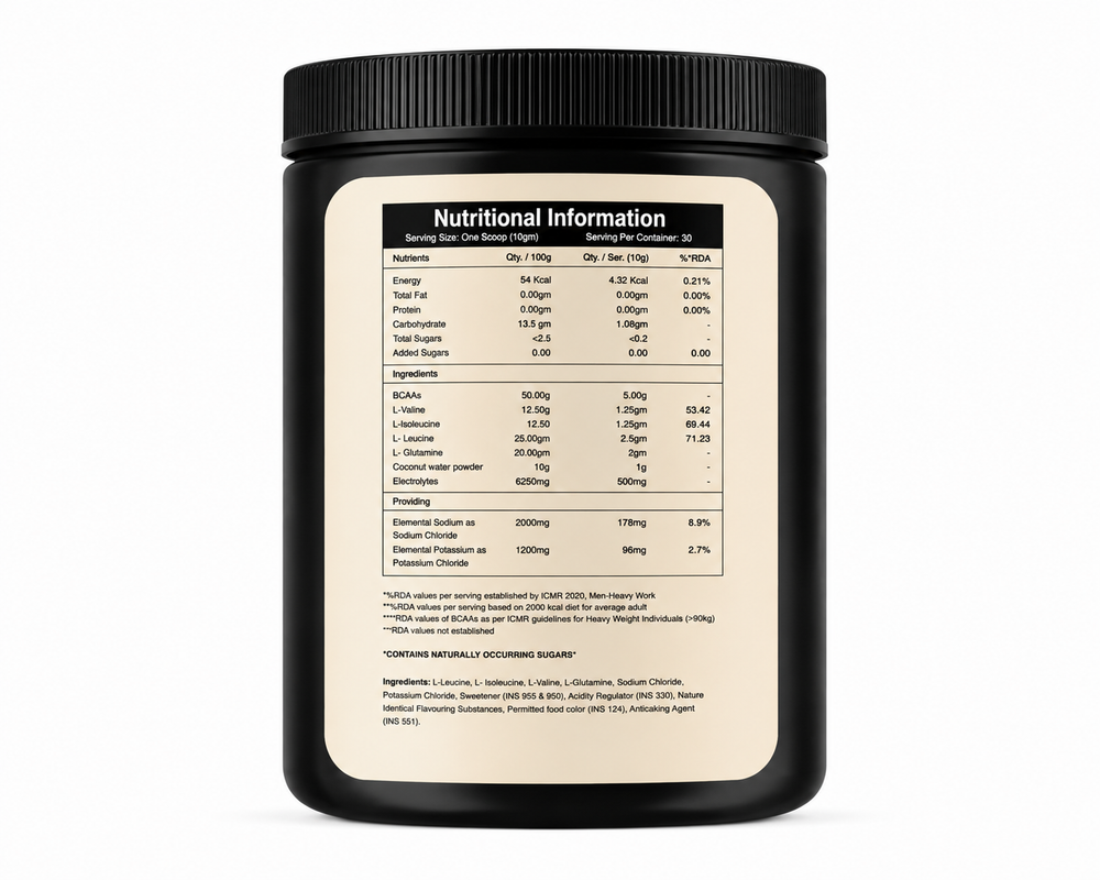 BCAA Powder 2:1:1 with Electrolytes – Mixed Fruits Flavour Intra Workout Drink for Muscle Recovery, 300g | Atharvam Wellness