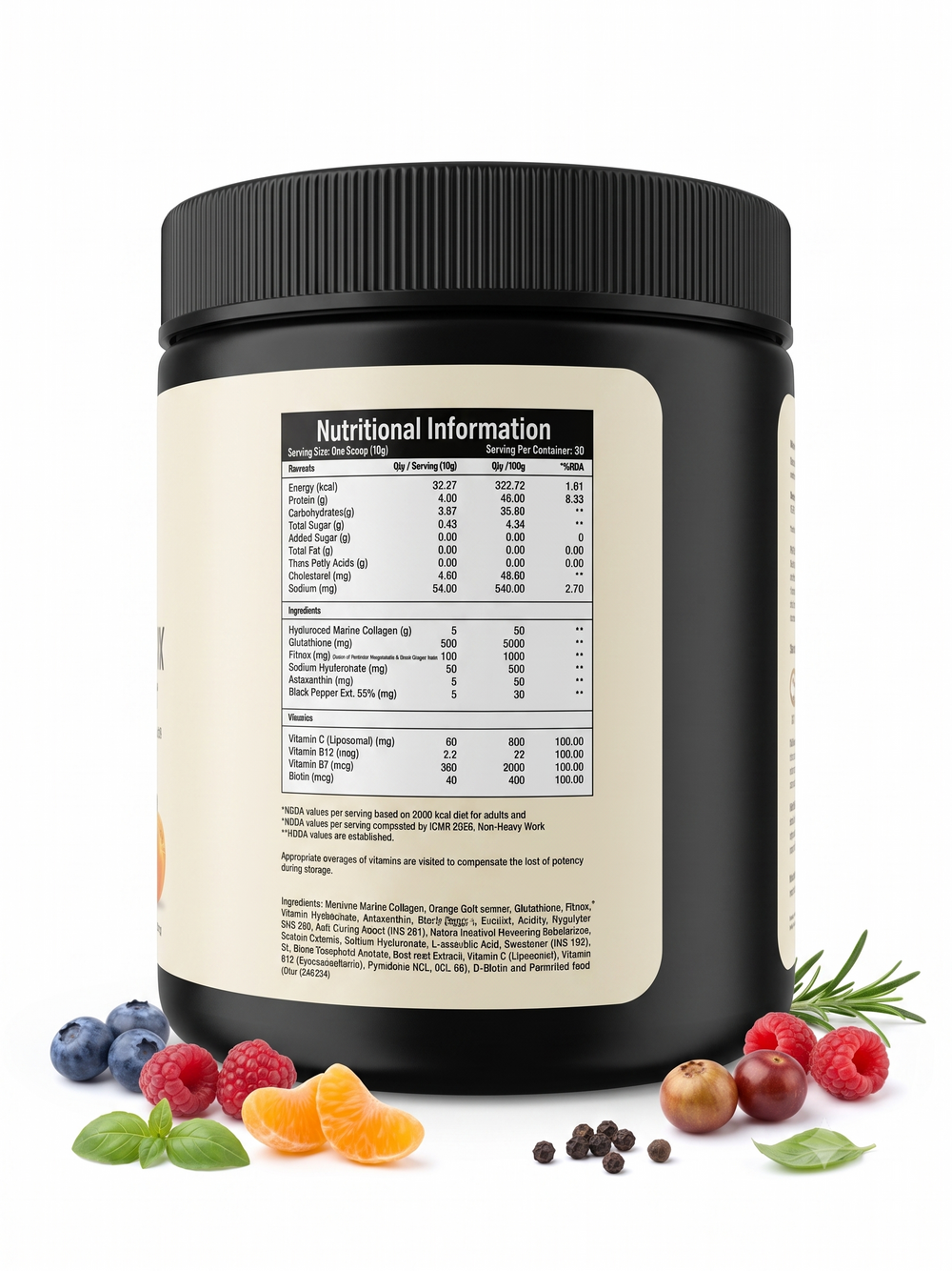Collagen Glutathione Powder with Vitamin C, Hyaluronic Acid & Biotin – Marine Collagen for Radiant Skin, Unflavoured 250g | Atharvam Wellness