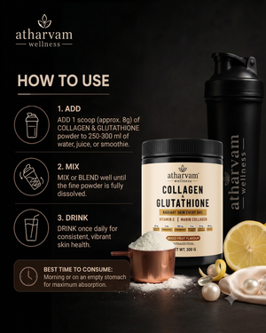 Collagen Glutathione Powder with Vitamin C, Hyaluronic Acid & Biotin – Marine Collagen for Radiant Skin, Unflavoured 250g | Atharvam Wellness