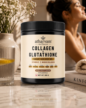 Collagen Glutathione Powder with Vitamin C, Hyaluronic Acid & Biotin – Marine Collagen for Radiant Skin, Unflavoured 250g | Atharvam Wellness