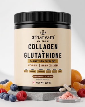 Collagen Glutathione Powder with Vitamin C, Hyaluronic Acid & Biotin – Marine Collagen for Radiant Skin, Unflavoured 250g | Atharvam Wellness