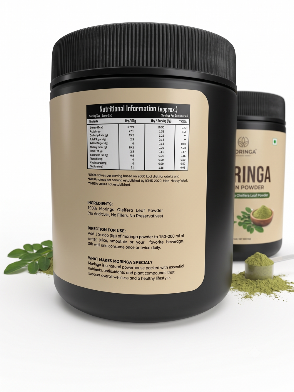 Moringa Powder 100% Pure – Moringa Oleifera Leaf Powder for Immunity & Energy | 250g
